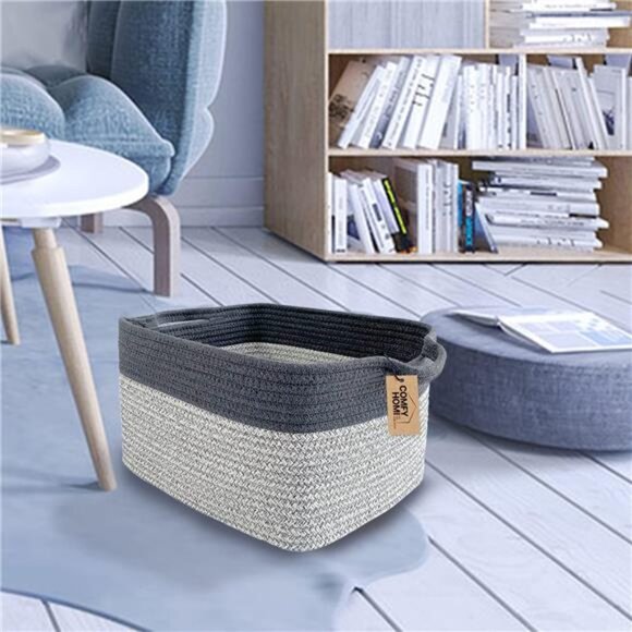 Cotton Rope Woven Basket with Handles for Shelves,Toys,Book,Cloth Storage Basket - Picture 5 of 7